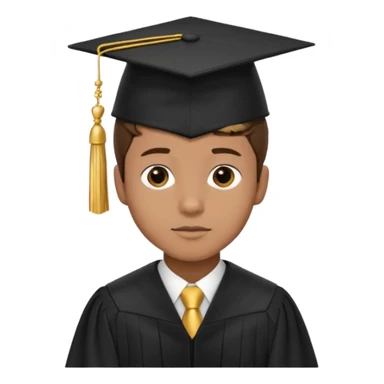 A young man with short brown hair, light brown skin, wearing a black graduation cap with a gold tassel. sticker
