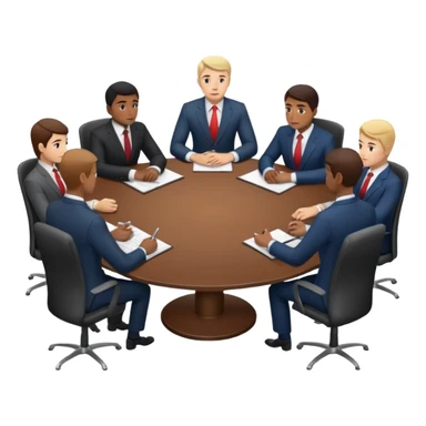 a business meeting of serious businessmen in suits at a round table sticker
