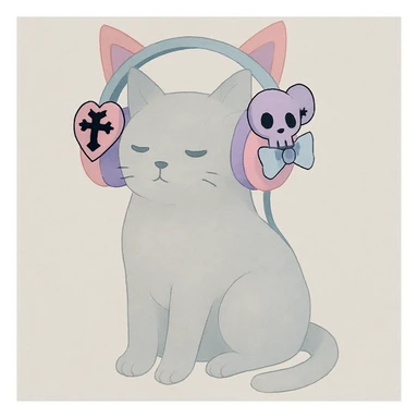 Add cute pastel goth hair clips to the cat ear headphones, keep the style and background as is. Maintain the original look and feel of the image. sticker