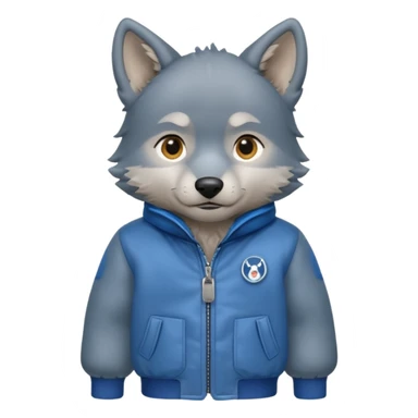 Wolf pup with soft fur and alert ears, jacket, half body, standing sticker