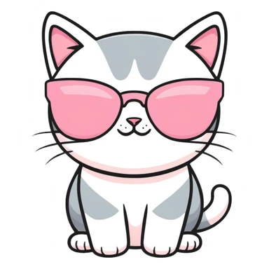 grey and white cat wearing pink sunglasses  sticker