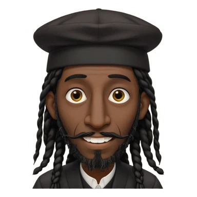Jewish man emoji with long dread black hair on the sides and jewish judaism hat, long big nose and crooked teeth sticker