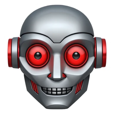 evil robot. Only its head. Very low details, just lines and colors, no need to draw detailed. Make it smile sticker