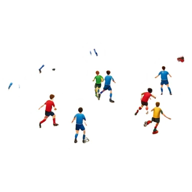 A mini-football match in an indoor sports hall with wooden flooring and clear field markings. The scene shows a vibrant game in action, with players positioned on the court, the goalposts visible, and the atmosphere filled with energy and focus. sticker