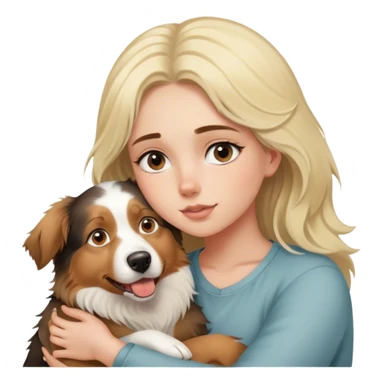 Australian Shepherd cuddling blonde girl sticker
