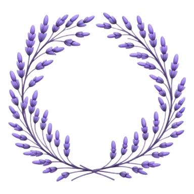 The art style is clean line art with delicate watercolor textures, pastel colors, and a dominant palette of lavender, soft lilac, and muted purple. A set of lavender wreaths, simple flower branches, and delicate frames to border text. sticker