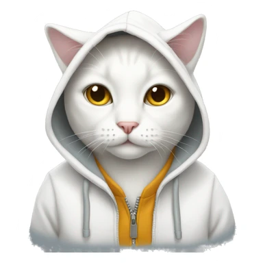White cat wearing a hoodie sticker