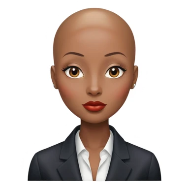 Gorgeous shiny girl no eyebrows wearing blazer Alluring black woman wide nose bald head big glossy lips sticker