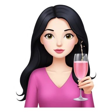 Pretty white lady with long black hair drinking pink champagne sticker