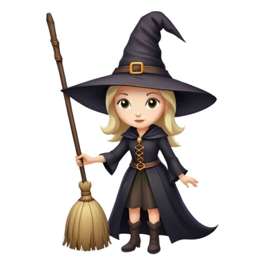witch with pointed hat and broom sticker