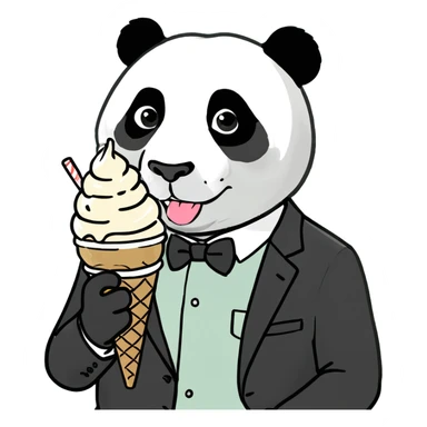 Panda eating ice cream with a suit on sticker