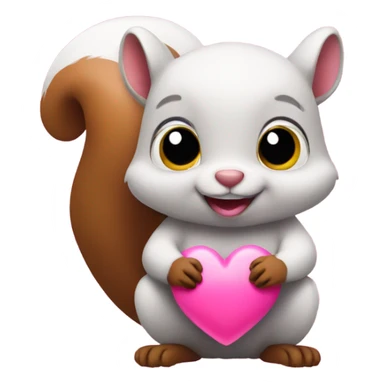 pink squirrel holding a poop emoji heart sticker