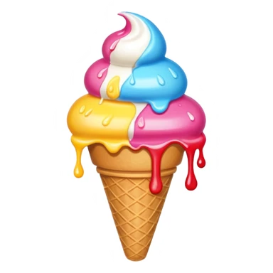 A cute ice cream cone with colorful scoops melting in the sun. sticker