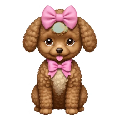 Brown toy poodle with pink bow sticker