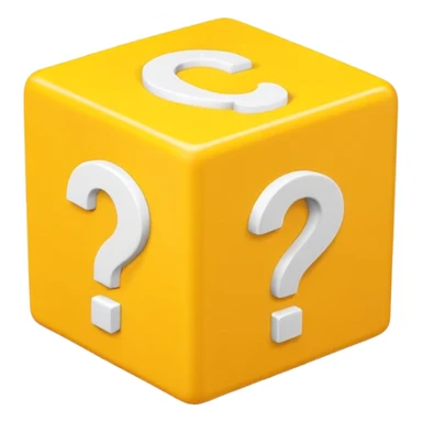  yellow cube shaped box stuffed with white question marker cubes sticker