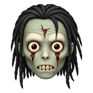 make a zombie boy emoji (headshot only) that has long black dreadlocks  and some facial scars sticker