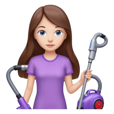 beautiful girl with long brown hair, blue eyes and wearing light purple clothes, cleaning and vacuuming sticker