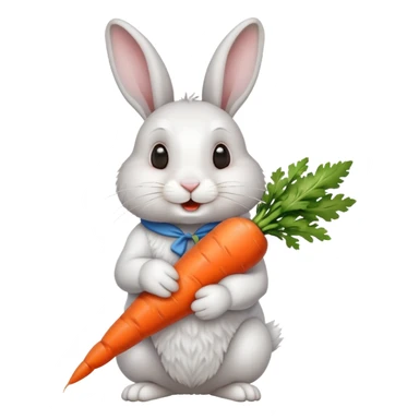 Rabbit with the carrot in the mouth and with the carrot Near the tail sticker
