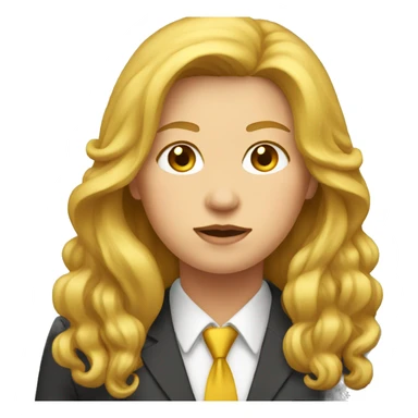 Facial obesity, female, with golden long hair, wearing a suit sticker