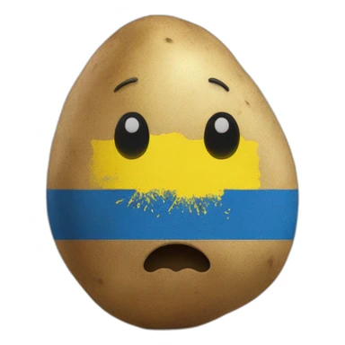 one potato without eyes, nose and mouth. Ukrainian flag in the background sticker