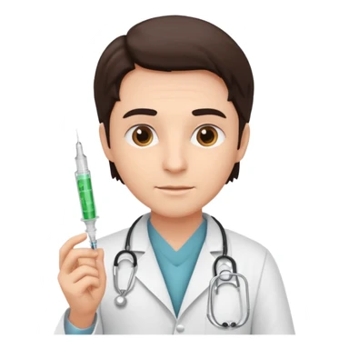Doctor holding injection sticker