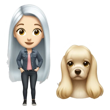 white blonde girl with long hair standing with frenchie with big ears sticker