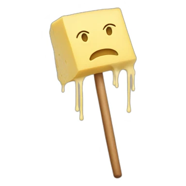 A butter stick with arms and legs that is very sad sticker