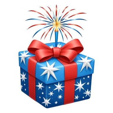 blue white present with fireworks sticker