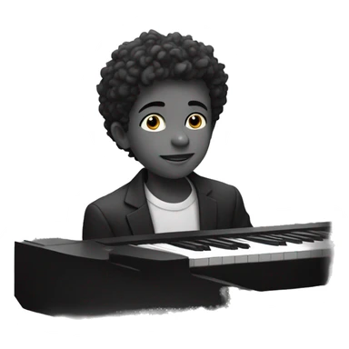 monochrome portrait of a boy, him playing piano sticker
