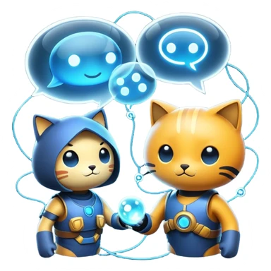 An icon representing an online multiplayer game, featuring two or more characters engaged in a virtual battle or adventure. Connected by network lines, the design includes glowing avatars, chat bubbles, and a sense of real-time interaction. Transparent background. sticker