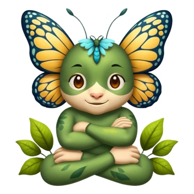 forest spirit character arms crossed confident smirk butterflies around sticker