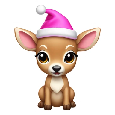 A baby deer wearing a pink Santa hat sticker