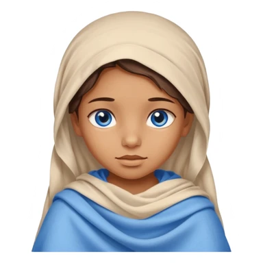 blue eyed desert child girl cowered with creme cloth sticker