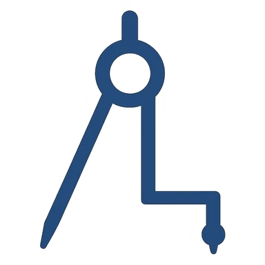 flat design, navy blue compass tool logo, stylized to resemble the letter L, minimalist and geometric sticker