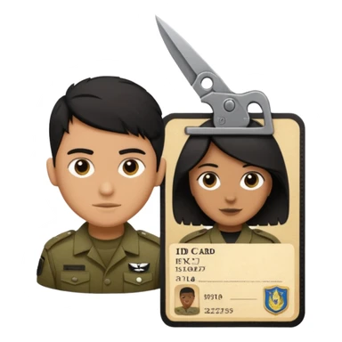black Scissors cutting an idf soldier ID card in 2 parts .hyper realistic sticker