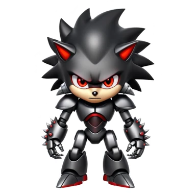 Angry robotic Shadow the Hedgehog with black metal body, red glowing eyes, chrome highlights, and robotic arms crossed sticker