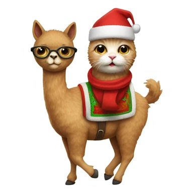Cat wearing a Santa hat riding an alpaca sticker