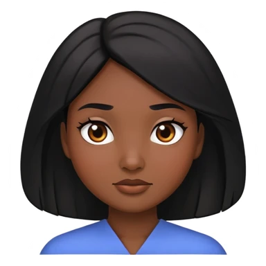 personagem feminina com pele marrom escura, rosto arredondado e cabelo preto, liso, volumoso e cai até os ombros sticker