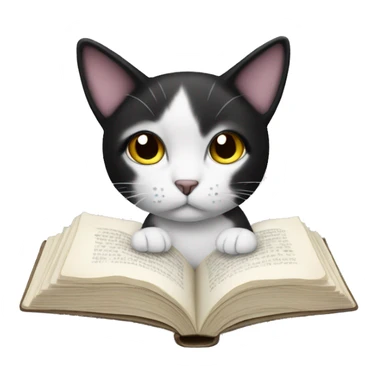 Black and white cat reading  sticker