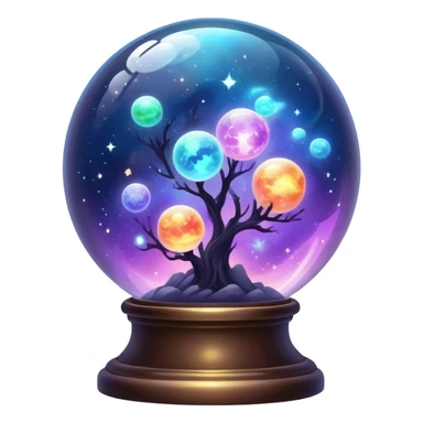 Tiny mystical mysterious sparkly cloudy magical glowing spherical nebula planets inside a glass globe dome sticker
