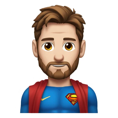 Messi with blue eyes, with a goat, redish brownish hair redish beard, blue eyes, dressed as superman sticker