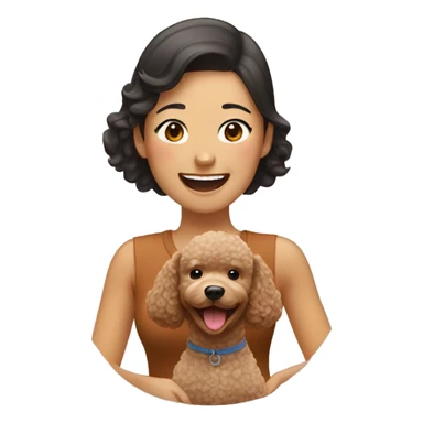 Asian Woman Laughing With Brown Poodle Puppy sticker