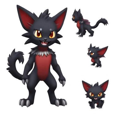   cool cute fantasy anime dark animal vampiric Litten-Zoroark-Nargacuga-cat-hybrid Fakemon with big fangs and bat-ears full body sticker