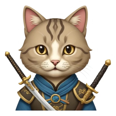 cat mogolian ancient army with small sword sticker