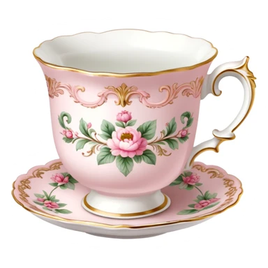  Vintage ornate rococo pale pink tea cup sticker