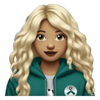 14 year old with long light blonde hair, middle part, chin length curtain bangs, smirking smile, dark teal eyes, long black eyelashes, wears a mulberry hoodie, black leggings, mulberry converse, black pearl earrings, wears a silver cancer sign necklace. sticker