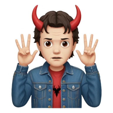 Eddie the freak from stranger things with his iconic hand sign over his head pretending to be the devil I think sticker