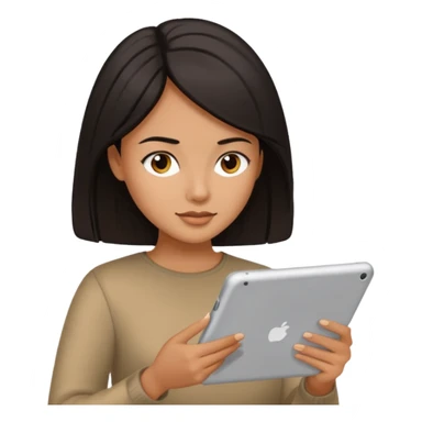 dark hair woman reading a tablet sticker