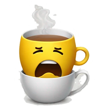 A stressed emoji siting in a cup of tea with lot of stress very tired, show a mess on his head representing stress  sticker