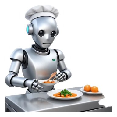 obot chef preparing a gourmet meal in a futuristic kitchen sticker